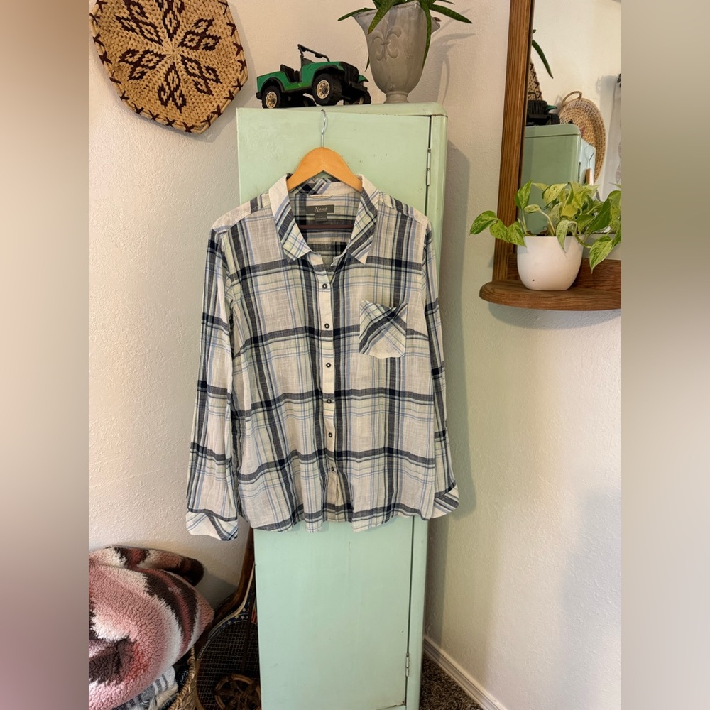 Natural Reflections Blue Plaid Button Down, Size XXL